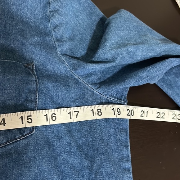 MAJE Denim Long Sleeve Pearl Button Front Top Shirt Jacket Womens Sz 2 Medium - Picture 12 of 14